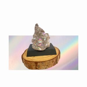 Aura Amethyst Cluster on wooden base