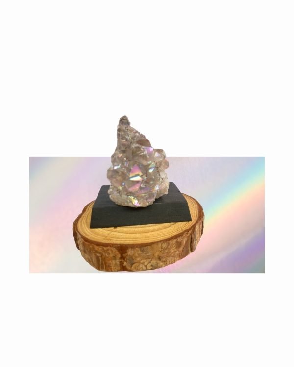 Aura Amethyst Cluster on wooden base